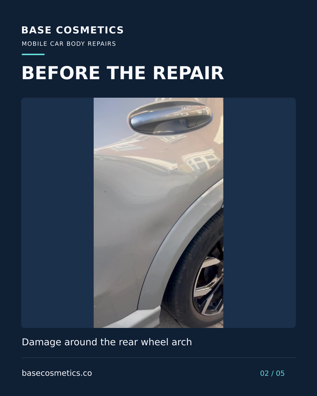 Before repair — marks on the Ford Puma rear door