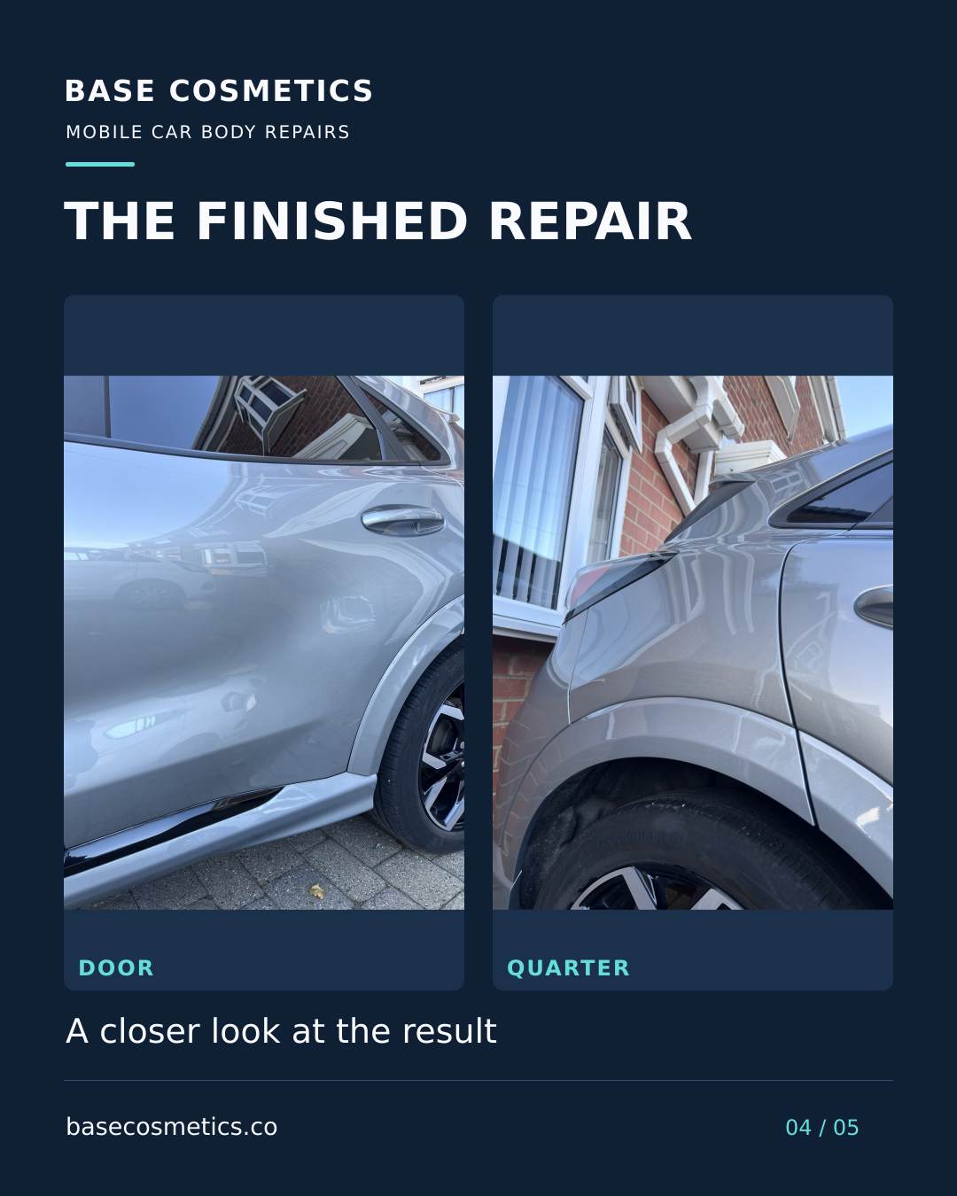 After repair — finished Ford Puma rear door and opposite-side quarter panel